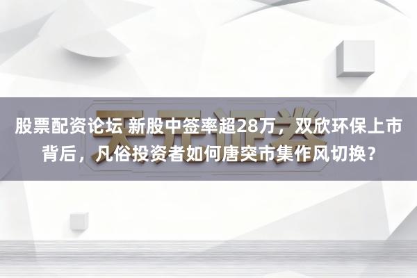 股票配资论坛 新股中签率超28万，双欣环保上市背后，凡俗投资者如何唐突市集作风切换？