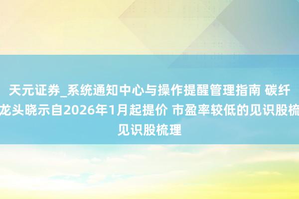 天元证券_系统通知中心与操作提醒管理指南 碳纤维龙头晓示自2026年1月起提价 市盈率较低的见识股梳理